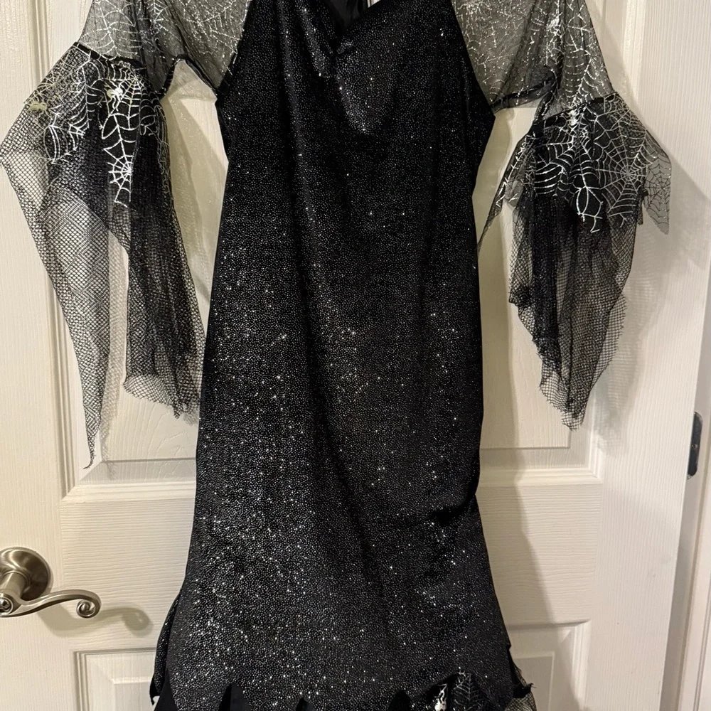 Elegant Black Dress with Spider Web Sleeves - Picture 1 of 2